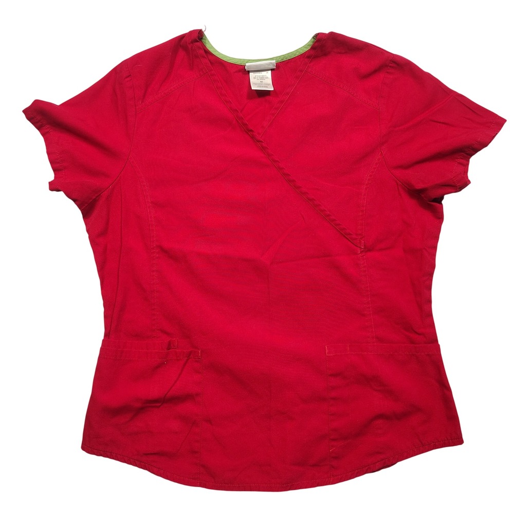 Scrubstar Scrub Top Womens M Mock Wrap V-Neck Classic Red Solid Nursing Medical
